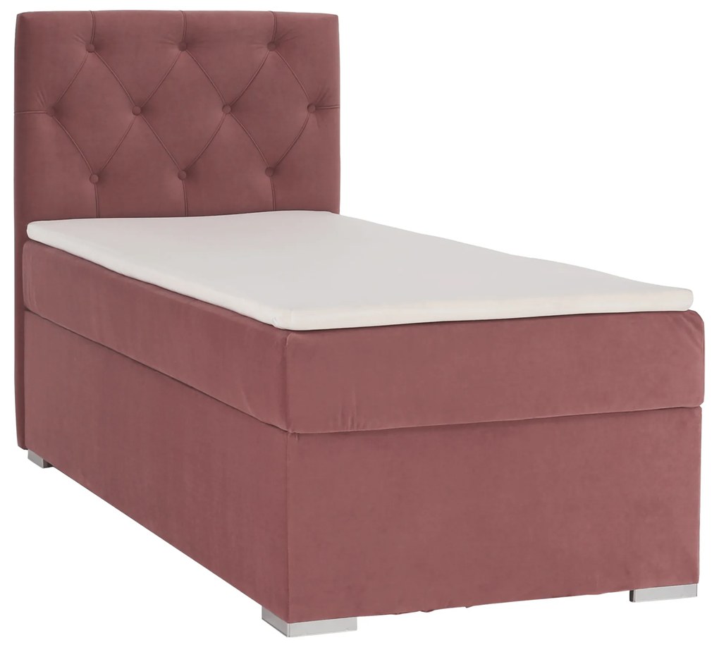 Pat boxspring, pat de o persoană, roz antic, 90x200, stânga, ESHLY