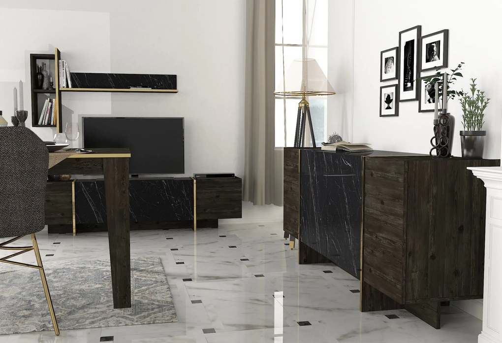 Mobilier living Vivaldi (Negru + Auriu). 1073516