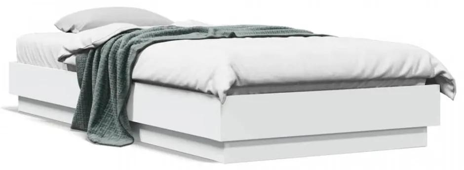 Cadru de pat cu lumini LED, alb, 100x200 cm