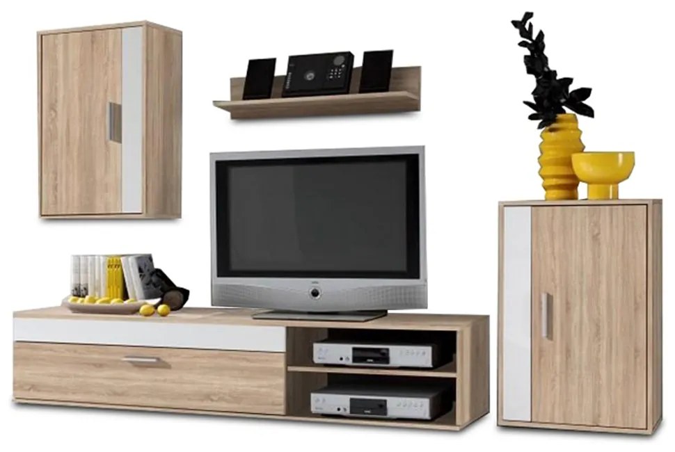 Mobilier de perete de living, alb/arinsonoma, ASOLE NEW