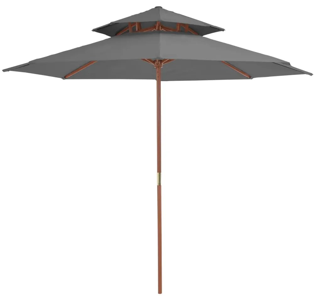vidaXL Umbrelă de soare dublă, stâlp din lemn, 270 cm, antracit