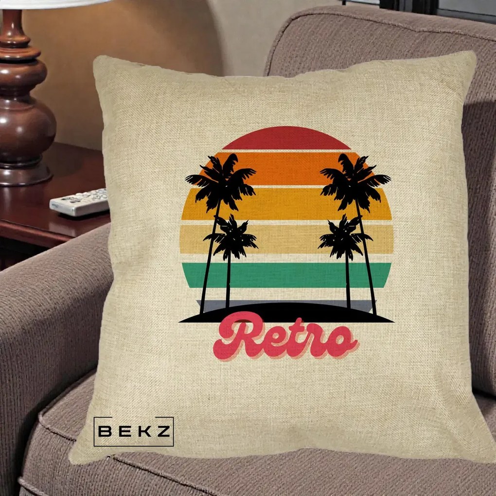 Perna Decorativa Retro Sunset Palmieri, 40x40 cm, Crem, Husa Detasabila, Perna Inclusa, BEKZ®