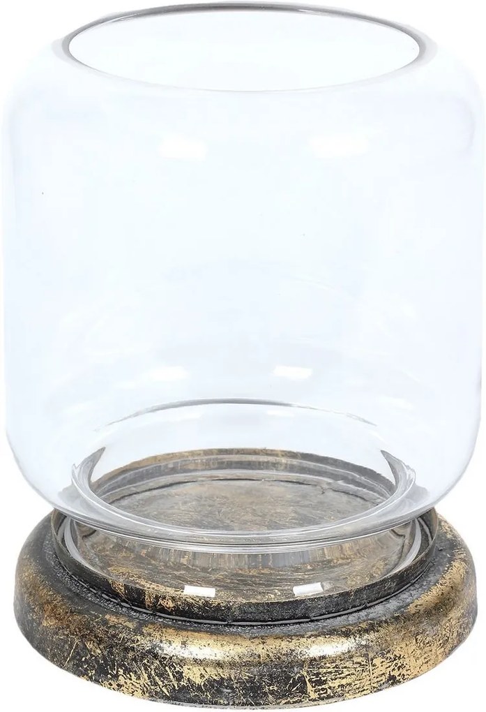 Suport lumanare din metal negru patina aurie cu pahar sticla Ø 17 cm x 20 h