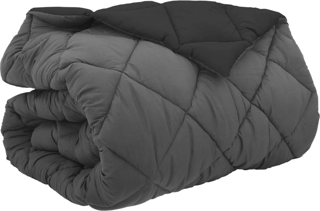 vidaXL Duvet de iarnă Negru și antracit 200 x 200 cm Microfibră