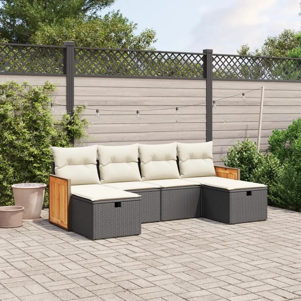 vidaXL Set mobilier de grădină cu perne, 6 piese, negru, poliratan