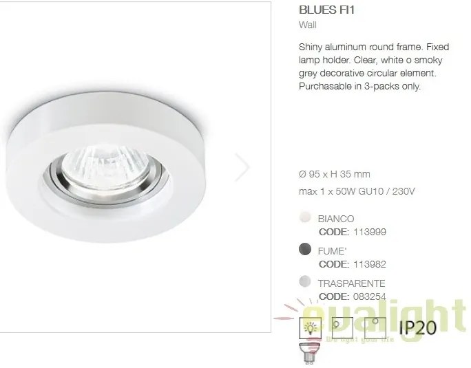 Set de 3 spoturi incastrabile tavan fals diam.9,5cm, BLUES FI1 BIANCO 113999