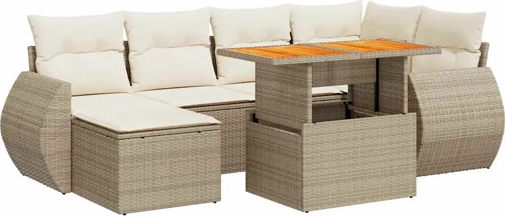 vidaXL Set canapele de grădină, 7 piese, cu perne, bej, poliratan