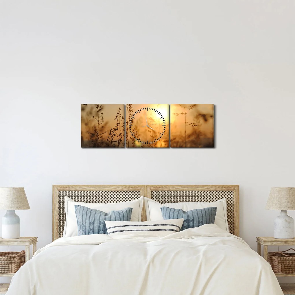 Tablou cu răsărit de soare (cu ceas) (90x30 cm)