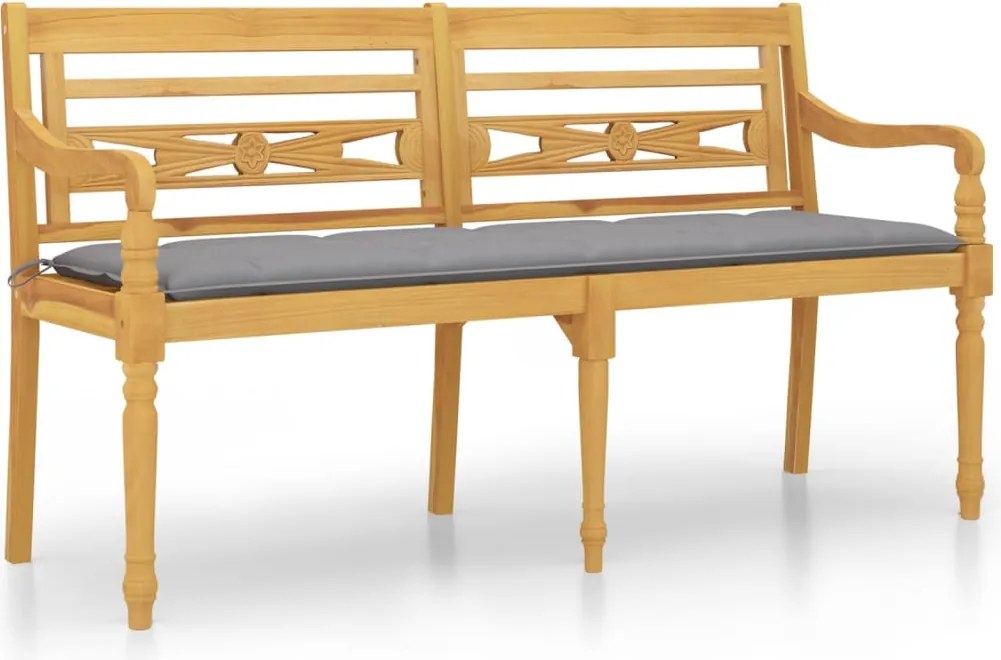 vidaXL Bancă Batavia cu pernă gri, 150 cm, lemn masiv de tec