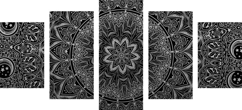 Tablou 5-piese Mandala orientală în design alb-negru
