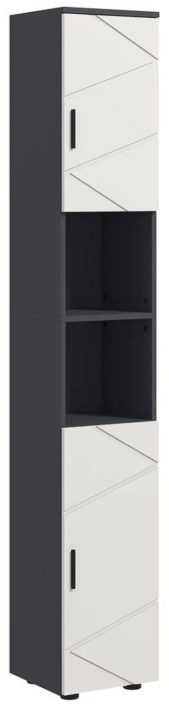 kleankin Dulap de Baie Inalt de 183cm, Dulap de Depozitare Ingust pentru Baie cu Rafturi Deschise, Dulapuri cu 2 Usi, Gri | Aosom Romania