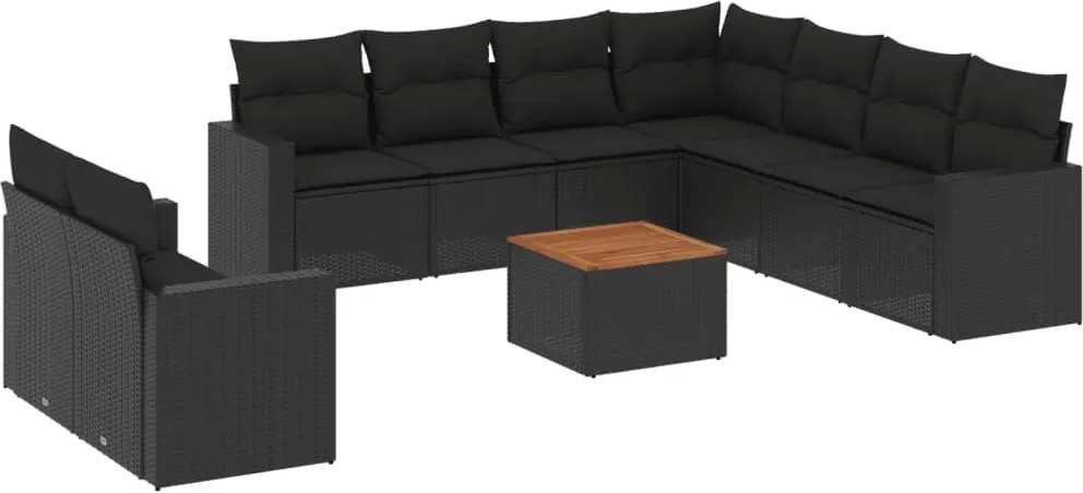 vidaXL Set canapele de grădină cu perne, 10 piese, negru, poliratan