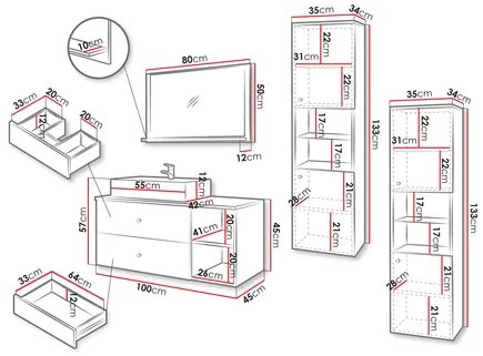 Mobilier baie Kiago III (Negru mat + Marmură Negru + auriu) . 1103963