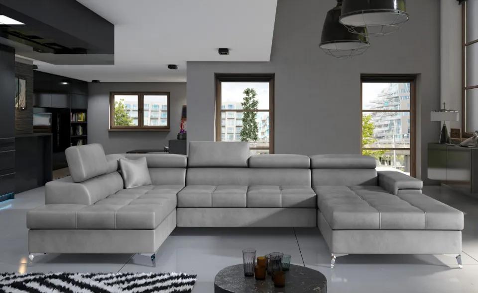 Canapea modulara, extensibila, cu spatiu pentru depozitare, 345x202x90 cm, Eduardo L02, Eltap (Culoare: Roz Piersica / Gri deschis)
