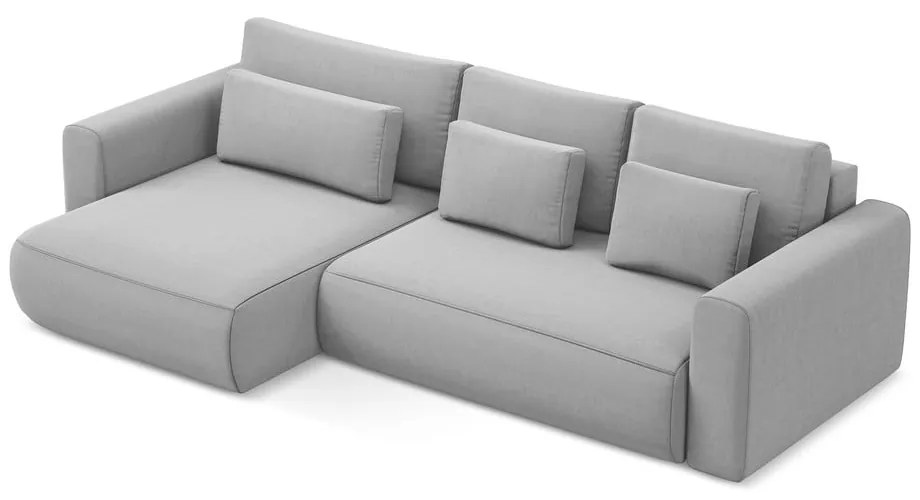 Colțar gri deschis extensibil/cu spațiu de depozitare cu tapițerie din catifea (cu colț pe partea stângă/cu șezlong) Kapua – Makamii