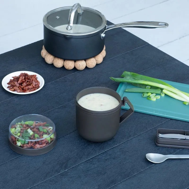 Cana pentru supa cu capac Brabantia Make&Take 1006293, 600+180 ml, Capac cu infiletare, Fara BPA, Gri