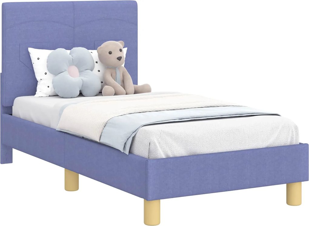 vidaXL Cadru de pat pentru copii cu spătar Albastru Jeans 70 x 140 cm