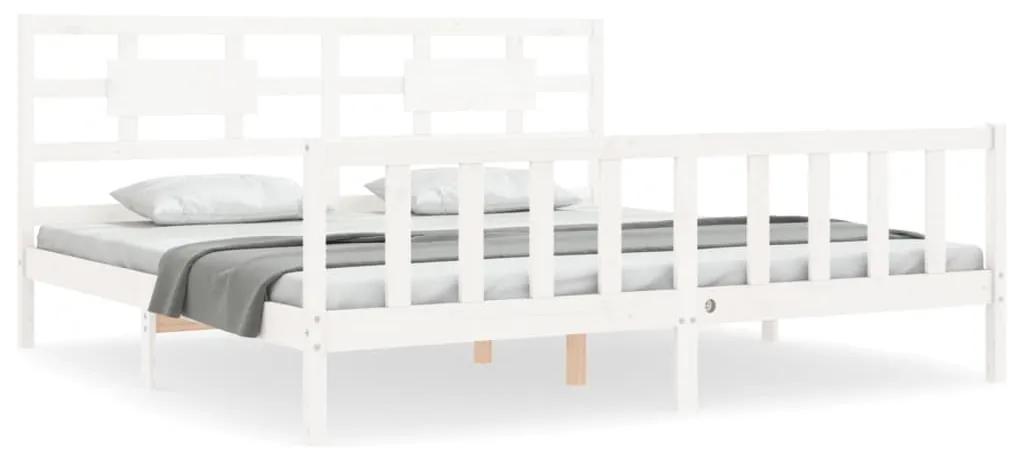 3192572 vidaXL Cadru de pat cu tăblie Super King Size, alb, lemn masiv