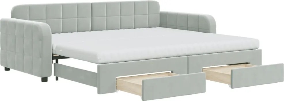 vidaXL Pat de zi cu extensie și sertare, gri deschis 90x200 cm catifea