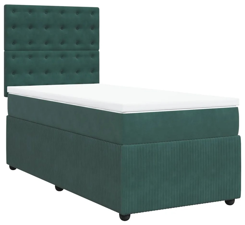 3292229 vidaXL Pat box spring cu saltea, verde închis, 90x190 cm, catifea