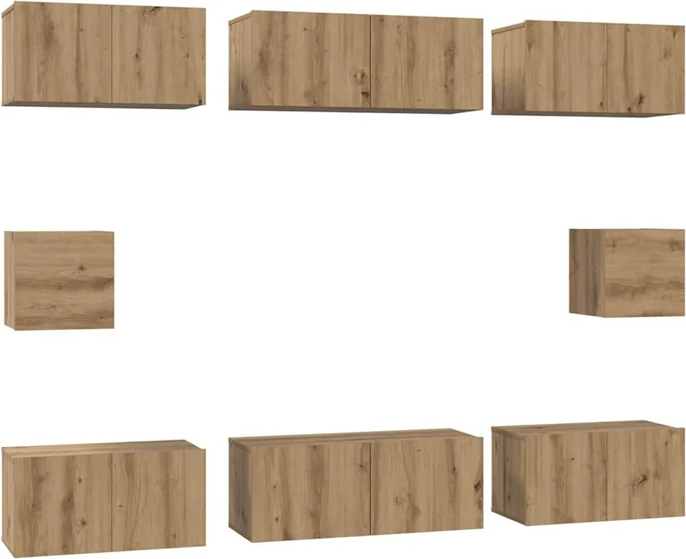 vidaXL Set comodă TV Pe perete 8 pcs Stejar Artizanal Lemn compozit