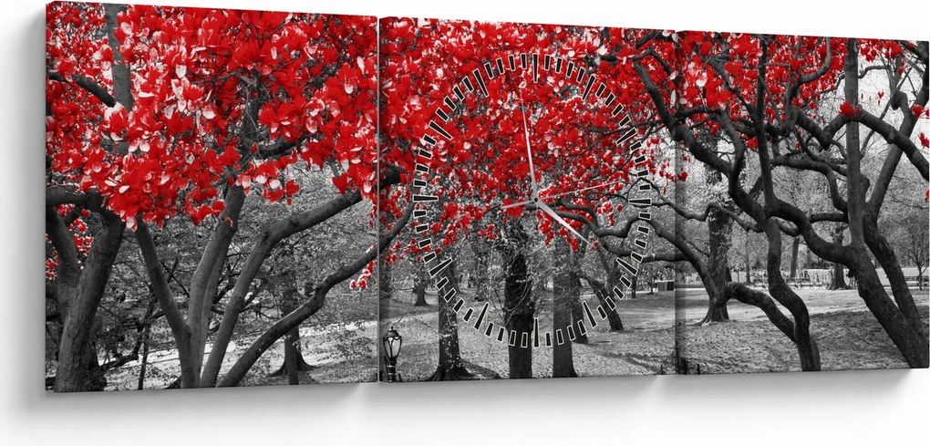 Tablou - Copaci roșii, Central Park, New York (cu ceas) (90x30 cm)