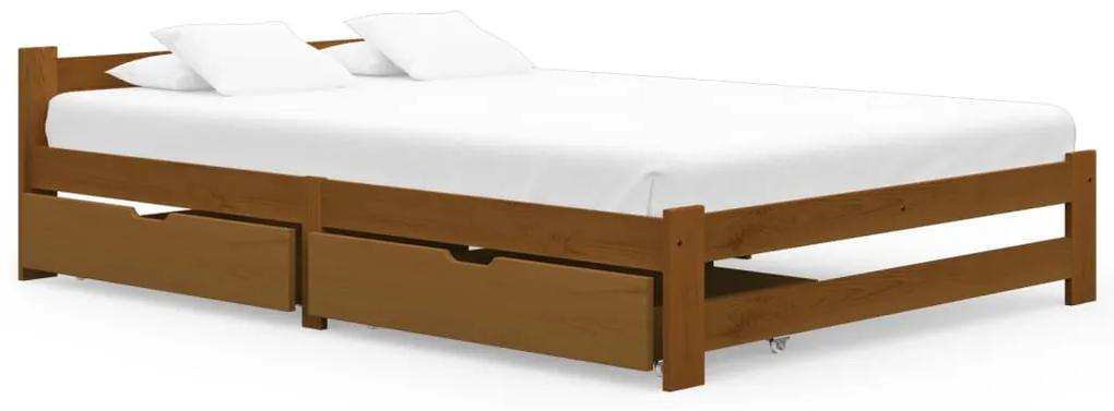 3060560 vidaXL Cadru de pat cu 2 sertare, maro miere 180x200 cm lemn masiv pin
