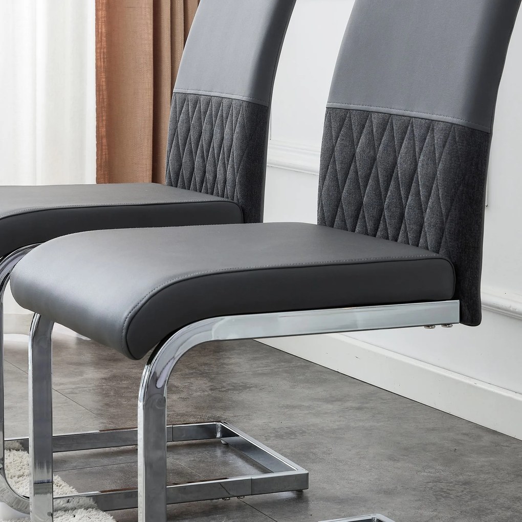 Set de 2 scaune moderne pentru sufragerie, cu spătar înalt, din PU și material textil, pentru bucătărie și birou, Gri