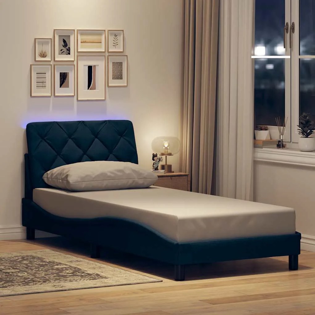 vidaXL Cadru de pat cu LED fără saltea țesătură albastră 90x200 cm