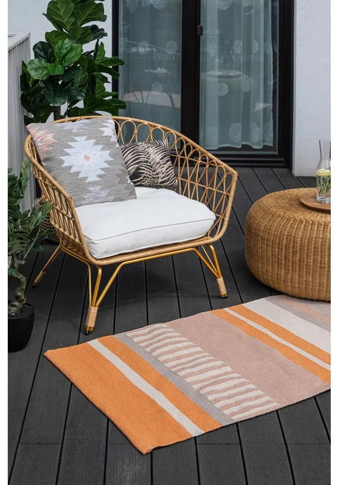 Covor reversibil pentru exterior din plastic reciclat Green Decore Bella, 80 x 180 cm, bej-portocaliu