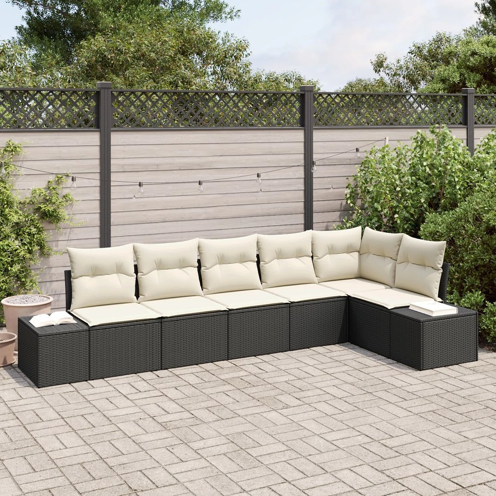 vidaXL Set de canapele pentru grădină 6 pcs negru și crem Rattan poli