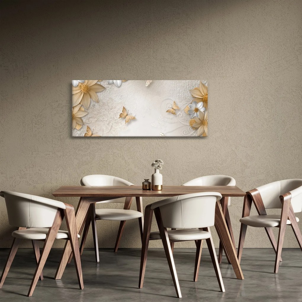 Tablou - Flori cu fluturi (120x50 cm)