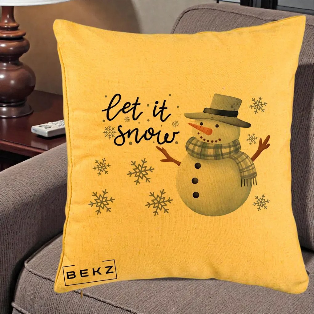 Perna Decorativa Let It Snow Om de Zapada, 40x40 cm, Galben, Husa Detasabila, Perna Inclusa, BEKZ®