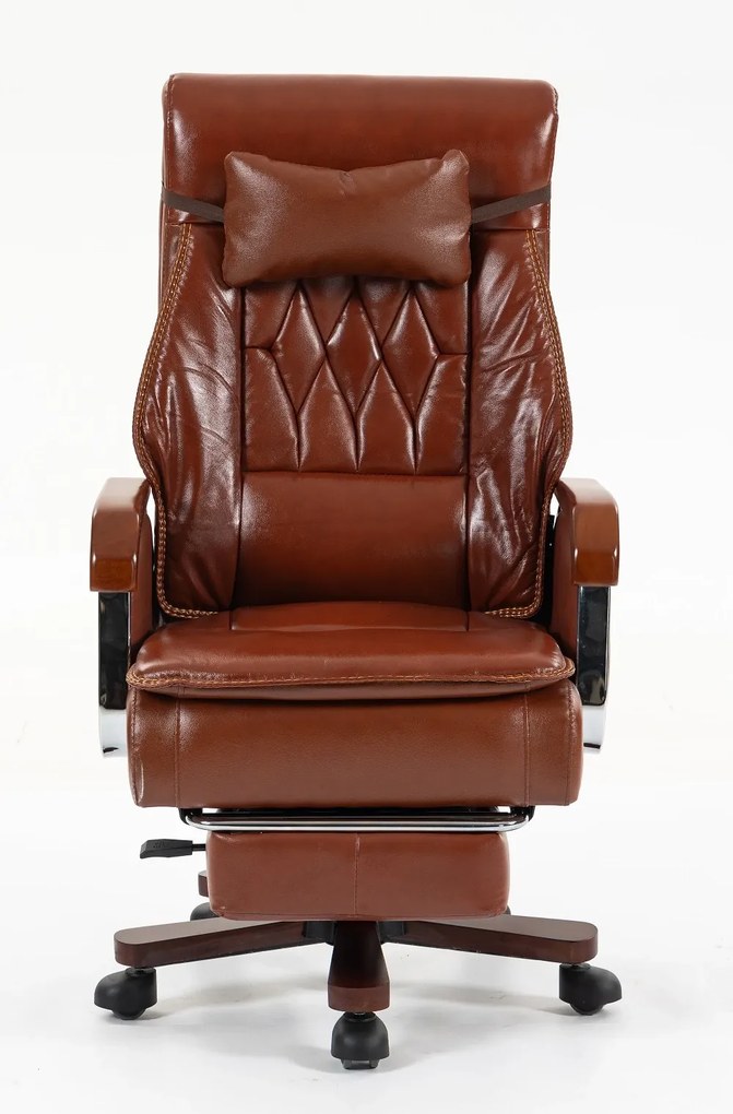 EXECUTIVE PRIME 8206B – Scaun directorial din piele naturala si lemn , Masaj in 9 puncte si Incalzire, rezistent 150 kg, Maro Inchis