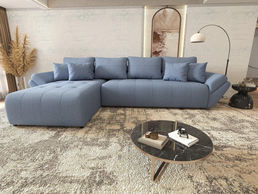 Colțar extensibil dumonde cu ladă de depozitare si sezut confortabil din spuma high-density, Berlin XL Enjoy Blue 350x185 cm