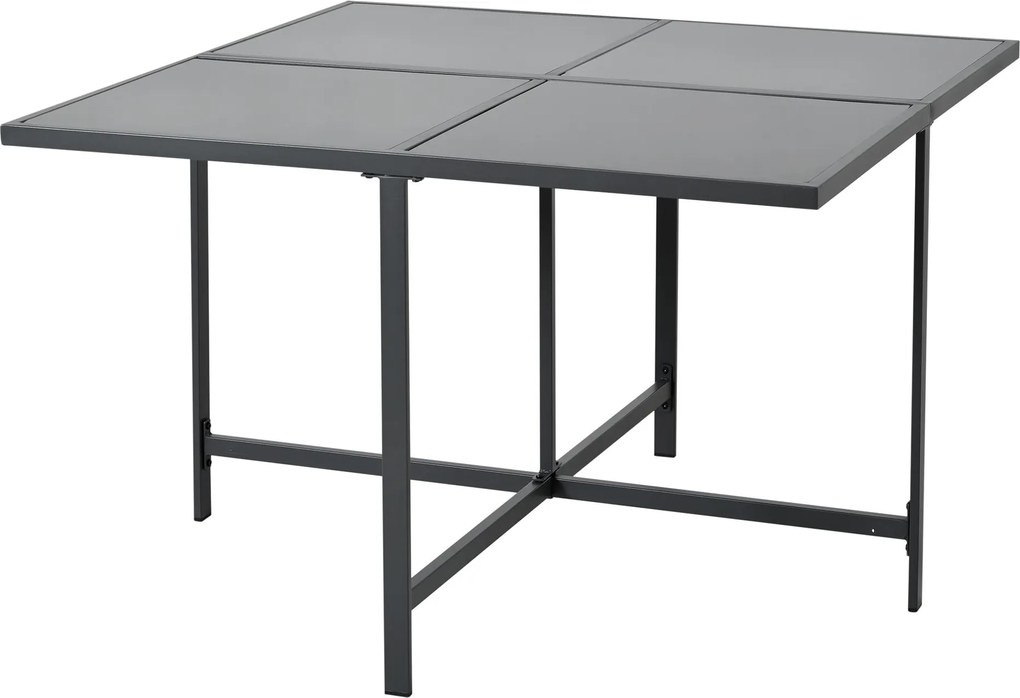 Set de grădină 7 piese pentru 6 persoane, masă din sticlă securizată, 4 scaune împletite și 2 taburete pentru picioare, Negru+Alb