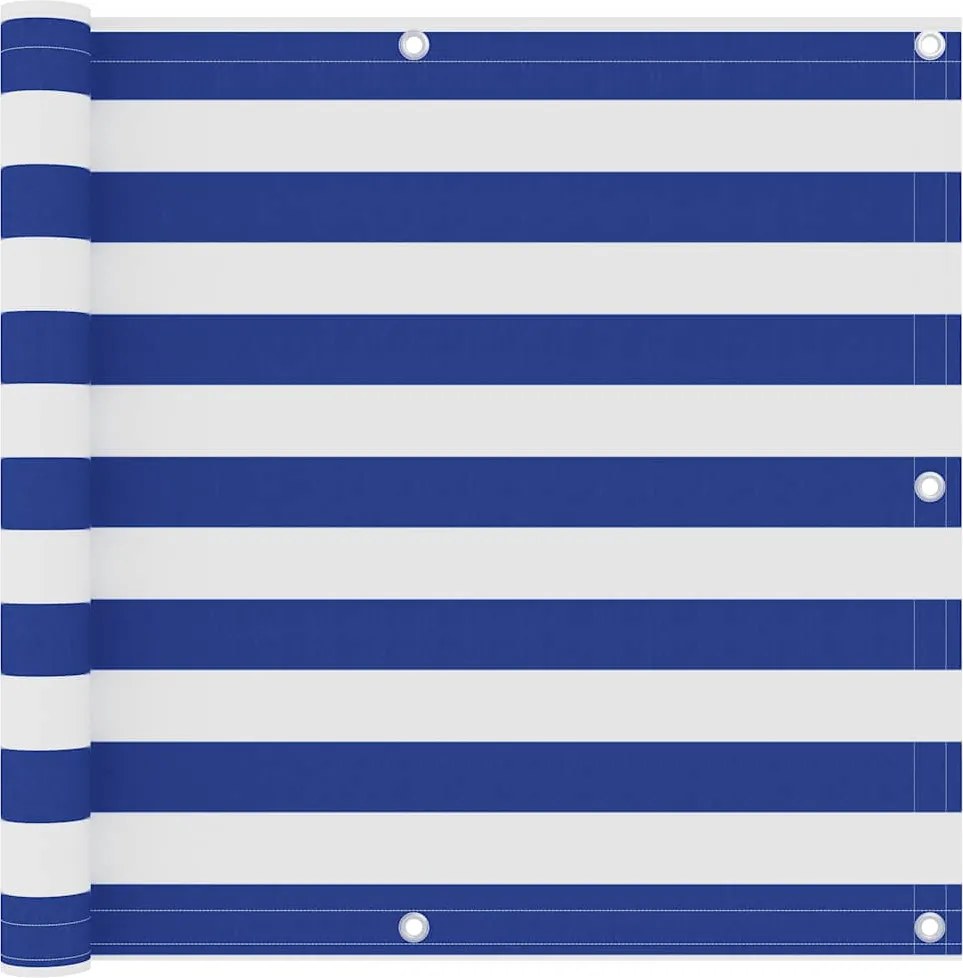 vidaXL Paravan de balcon, alb și albastru, 90x500 cm, țesătură oxford