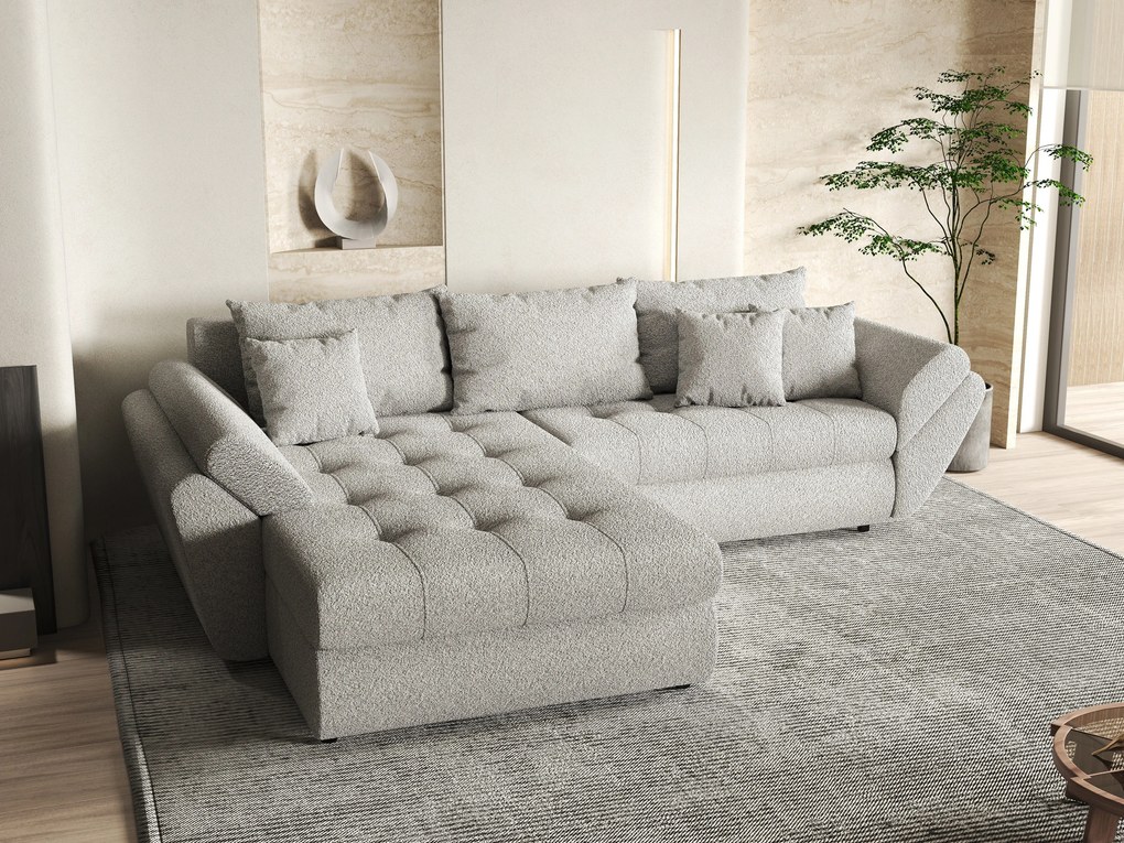 Colțar extensibil dumonde cu ladă de depozitare si sezut confortabil din spuma high-density, Loana Euphoria Dove 270x185 cm