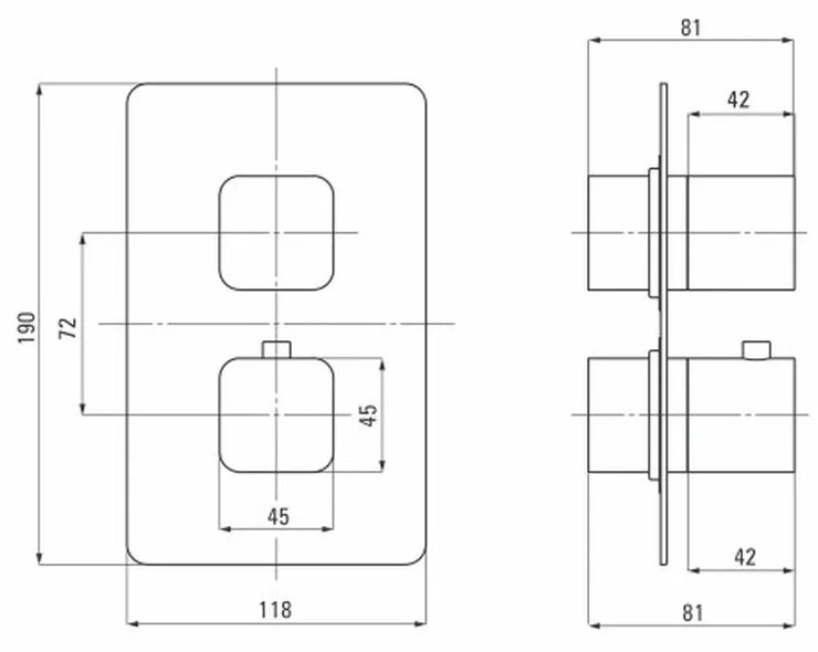 Baterie dus Deante Box Square cu termostat incastrata pentru corp ingropat, alb mat 190x118 mm, Alb mat