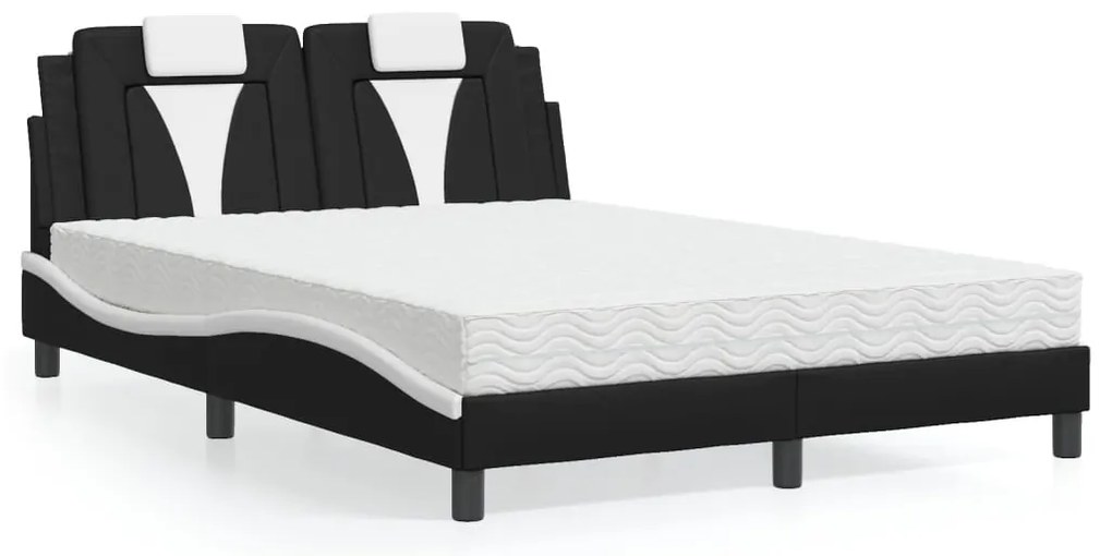 vidaXL Pat cu saltea, negru și alb, 120x200 cm, piele ecologică