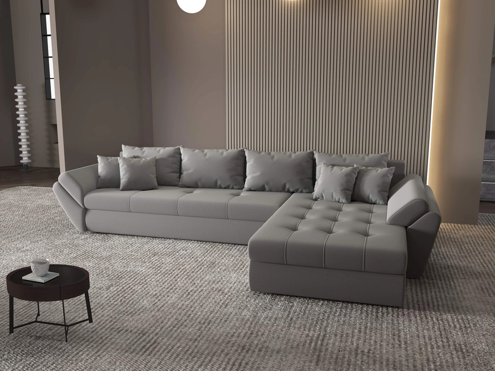 Colțar extensibil dumonde cu ladă de depozitare si sezut confortabil din spuma high-density, Loana XL Royal Gri II 335x185 cm