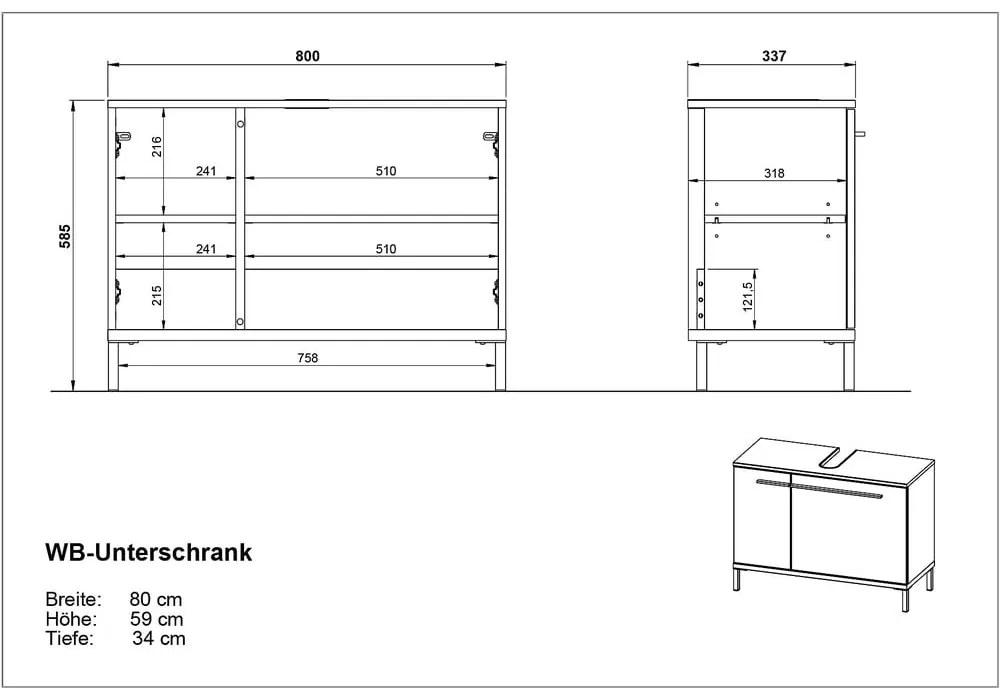 Dulap gri închis sub chiuvetă cu aspect de stejar 80x59 cm Yonkers - Germania