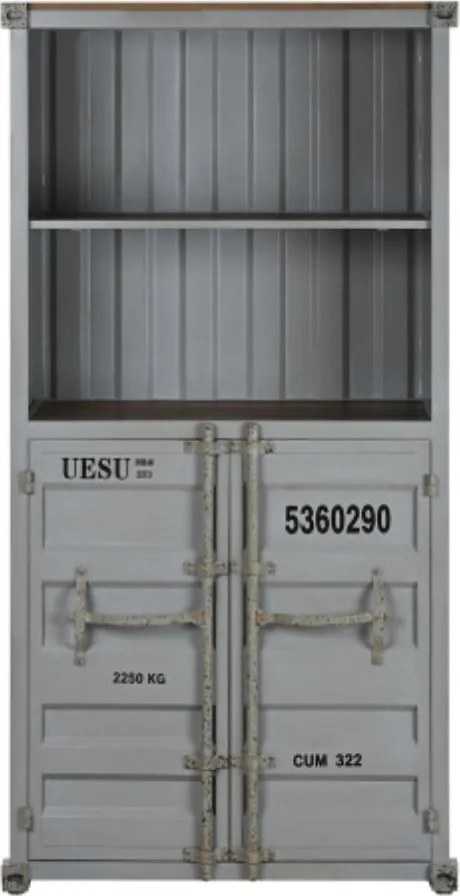 Bufet vintage, stil industrial, din metal, gri, cu 2 uși și rafturi deschise, decor de container maritim, 168 x 87 x 44 cm, „Cargo”