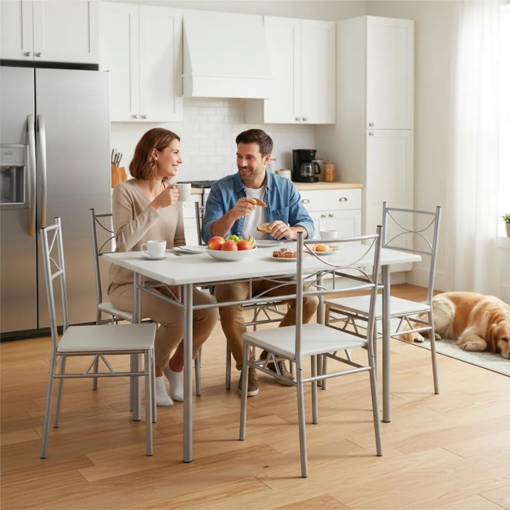 Jurhan Set de mese de dining PAUL, 5 bucăți, catifea albă