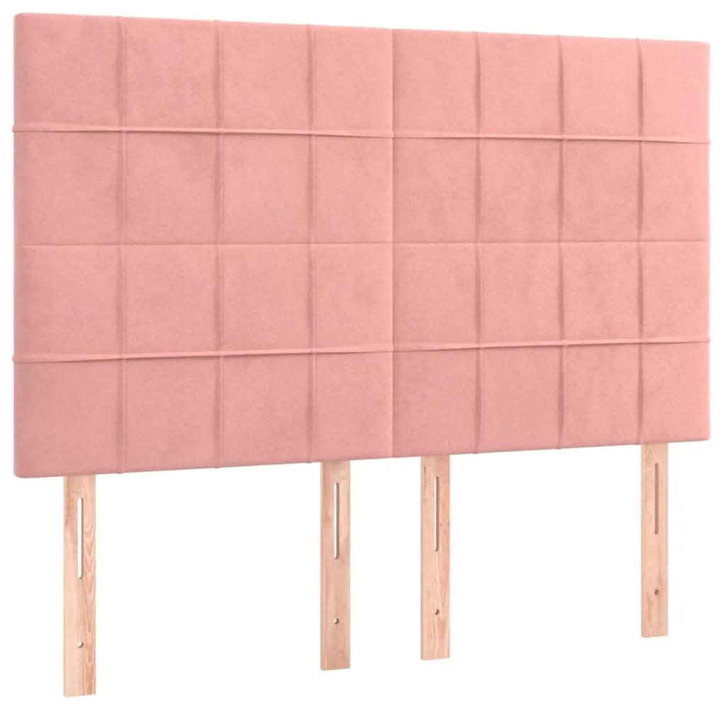 Pat cu arcuri, cu saltea si LED, roz, 140x190 cm catifea Roz, 140 x 190 cm, Cu blocuri patrate