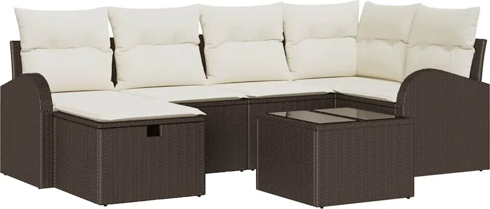 vidaXL Set de canapele pentru grădină cu pernă 7 pcs Maro Rattan poli