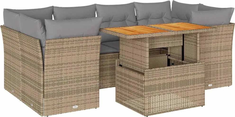 vidaXL Set canapele de grădină, 7 piese, cu perne, bej, poliratan