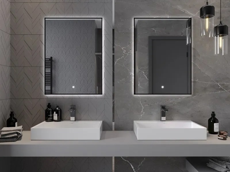 Mexen Erma oglindă de baie iluminată 60 x 80 cm, LED 6000K, anti-ceață, ramă neagră - 9814-060-080-611-70