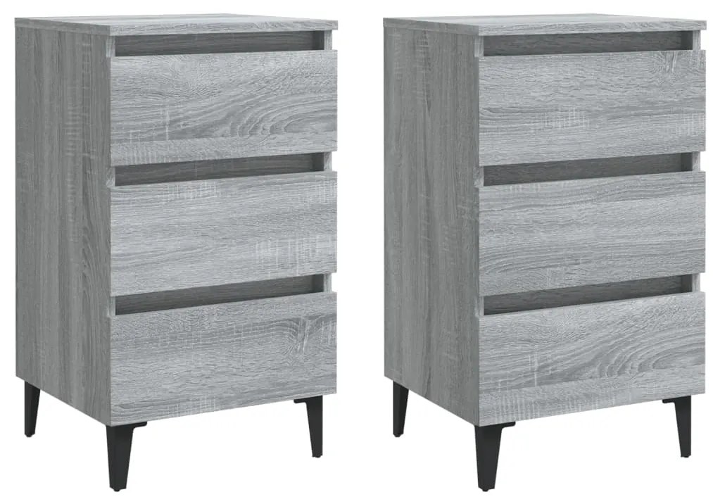 813143 vidaXL Noptiere cu picioare metalice 2 buc. gri sonoma, 40x35x69 cm