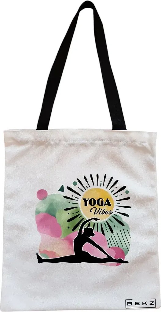 Sacosa de Panza pentru Cumparaturi, Geanta Tote, Yoga Vibes, Cu fermoar, 38x34.5 cm, Alba, BEKZ®